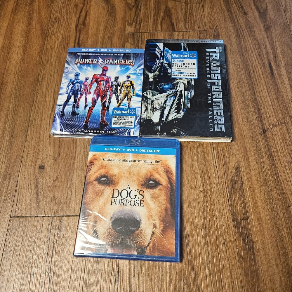 Lot of 3 Sealed Blu-Ray DVDs - Power Rangers, Transformers & A Dog's Purpose